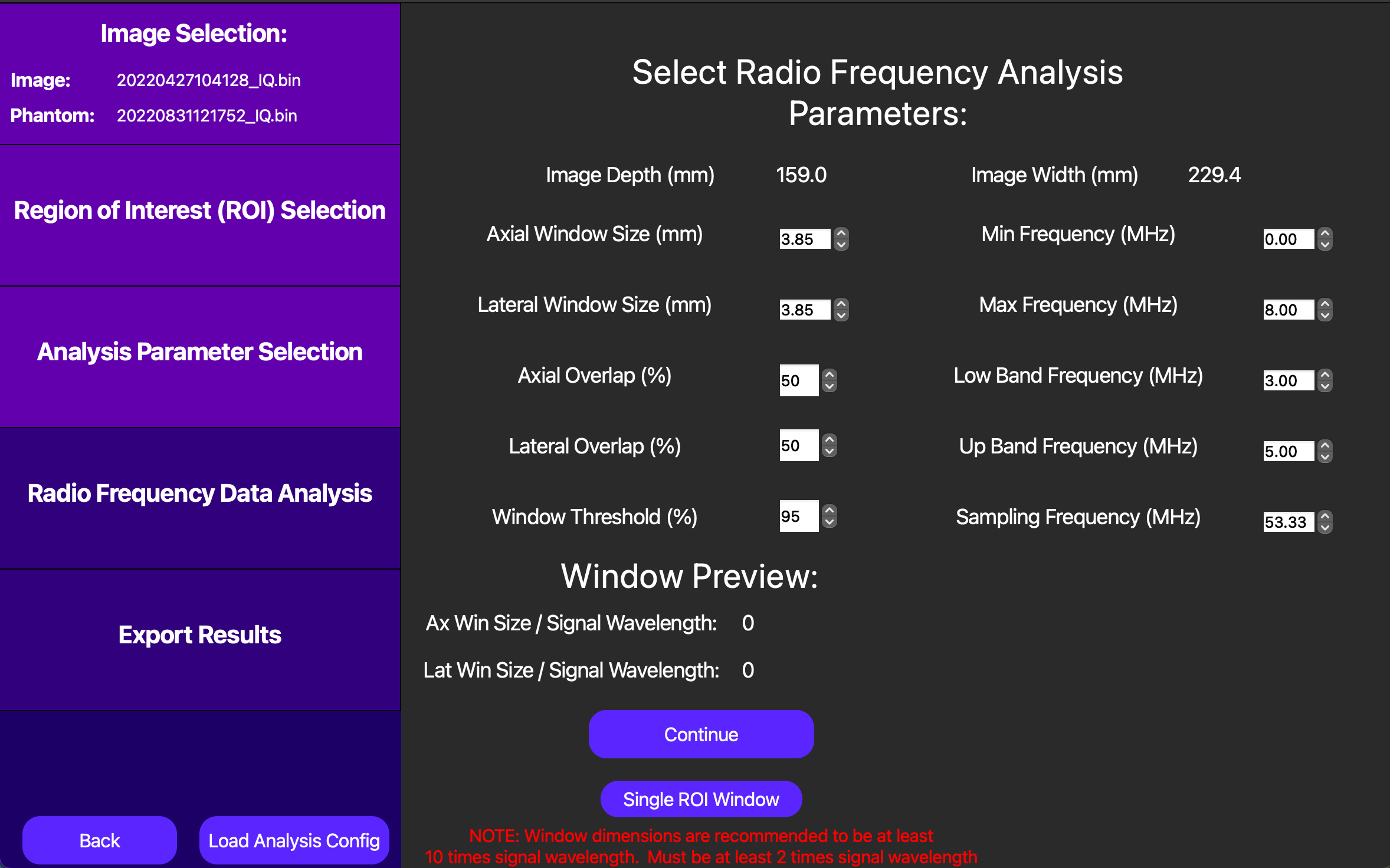 Analysis Parameters
